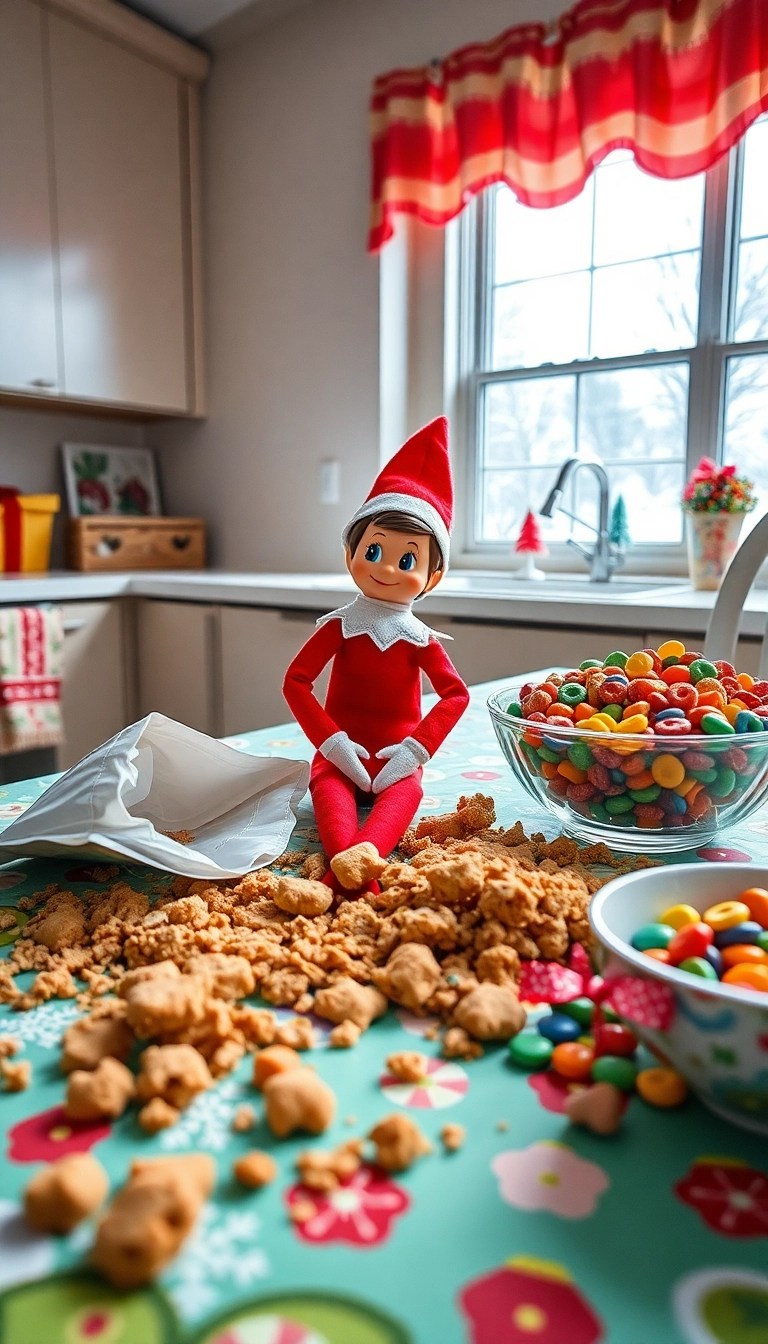 19 Last-Minute Elf on the Shelf Ideas That Will Save Your Day (Especially #10!) - 1. Elf on a Snack Attack