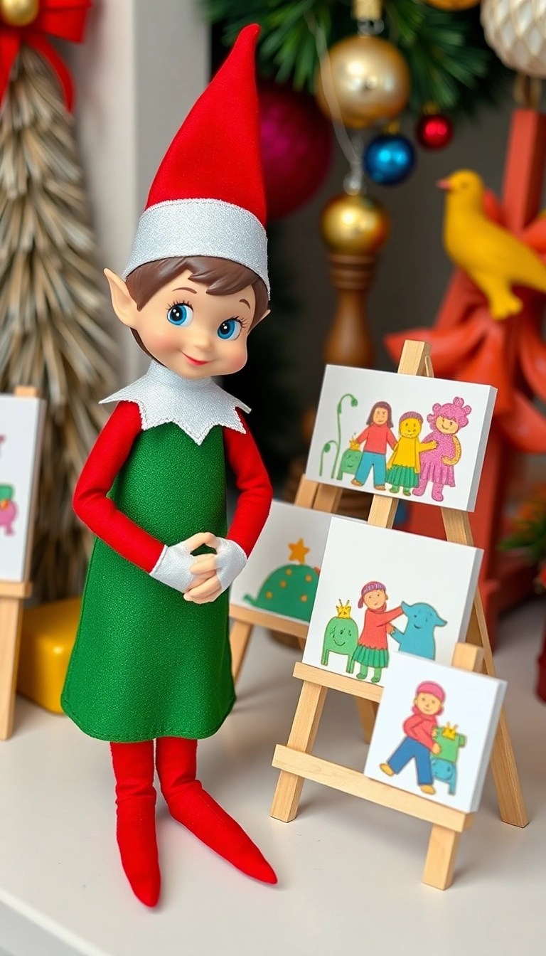 19 Last-Minute Elf on the Shelf Ideas That Will Save Your Day (Especially #10!) - 16. Elf’s Art Gallery