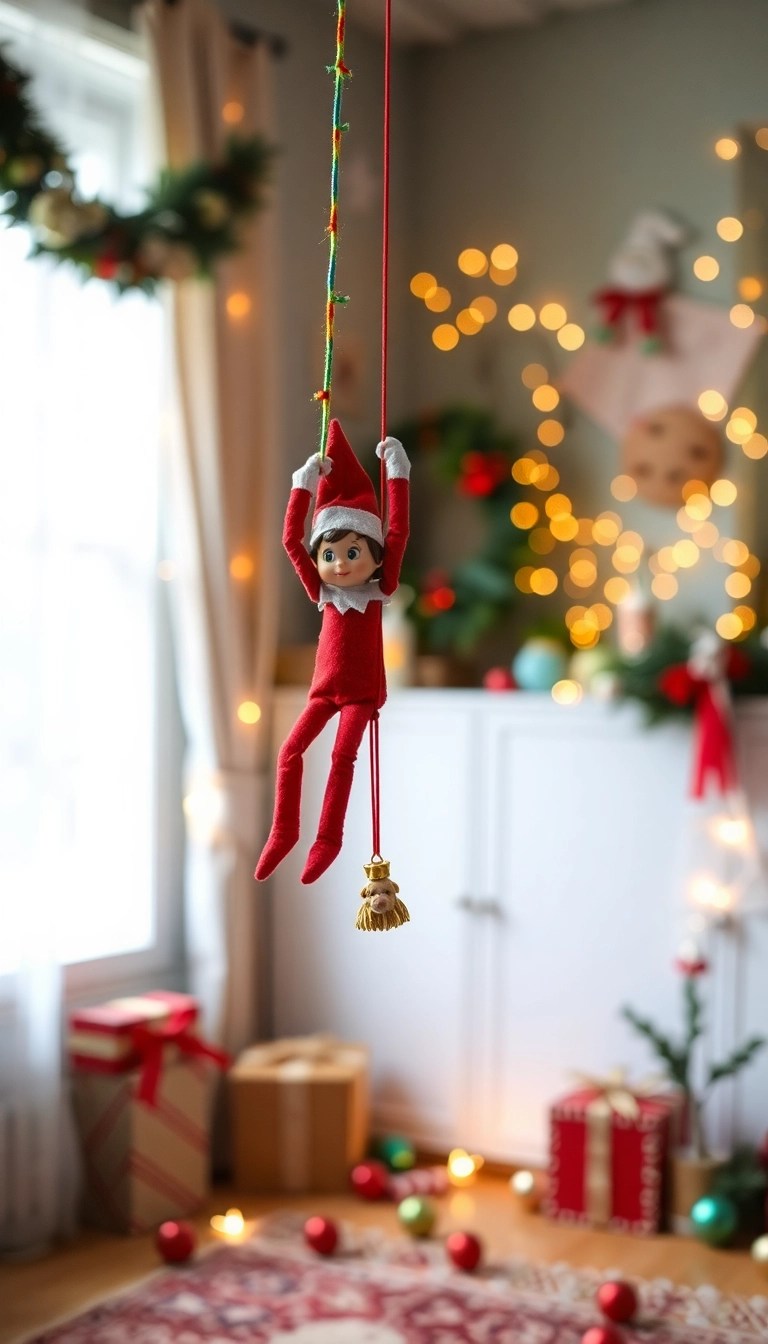 19 Last-Minute Elf on the Shelf Ideas That Will Save Your Day (Especially #10!) - 4. Elf’s Zipline Adventure