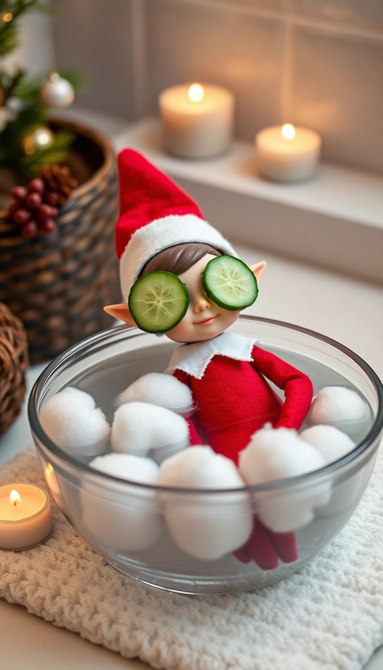 19 Last-Minute Elf on the Shelf Ideas That Will Save Your Day (Especially #10!) - 5. Elf’s Spa Day