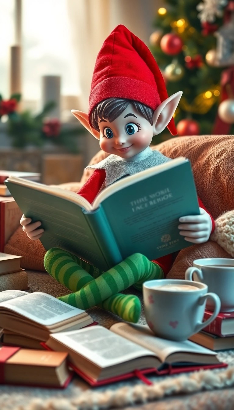 19 Last-Minute Elf on the Shelf Ideas That Will Save Your Day (Especially #10!) - 9. Elf Caught Reading