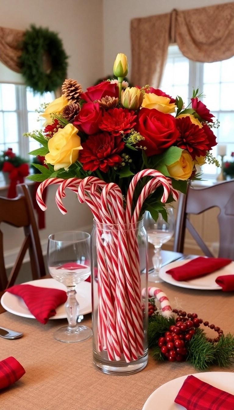 25 Easy Christmas DIY Decor Ideas That’ll Spark Your Holiday Spirit! - 13. Candy Cane Vases